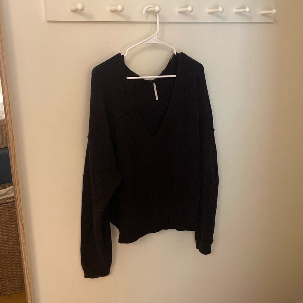 Free People Black Knit V Neck Sweater